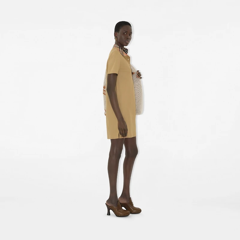 Check Collar Cotton Polo Shirt Dress in Flax - Women | Burberry® Official