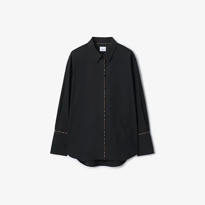 Check Trim Stretch Cotton Shirt in Black - Women | Burberry® Official