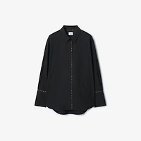 Check Trim Stretch Cotton Shirt in Black - Women | Burberry® Official