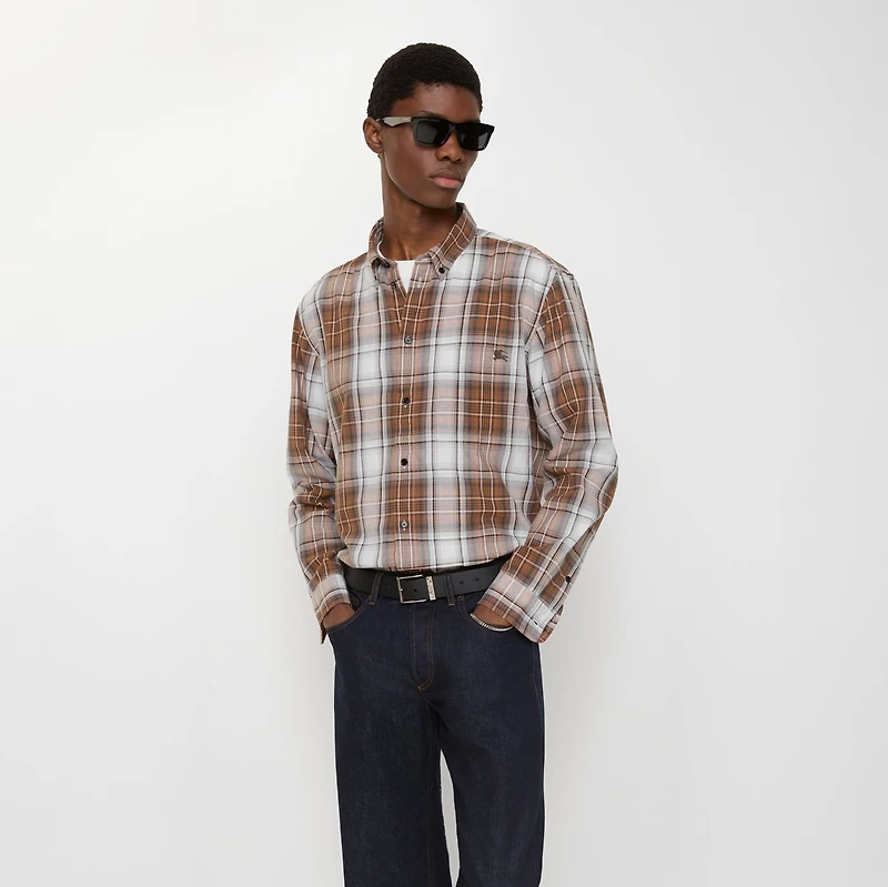 Madras Check Cotton Shirt in Russet brown - Men | Burberry® Official