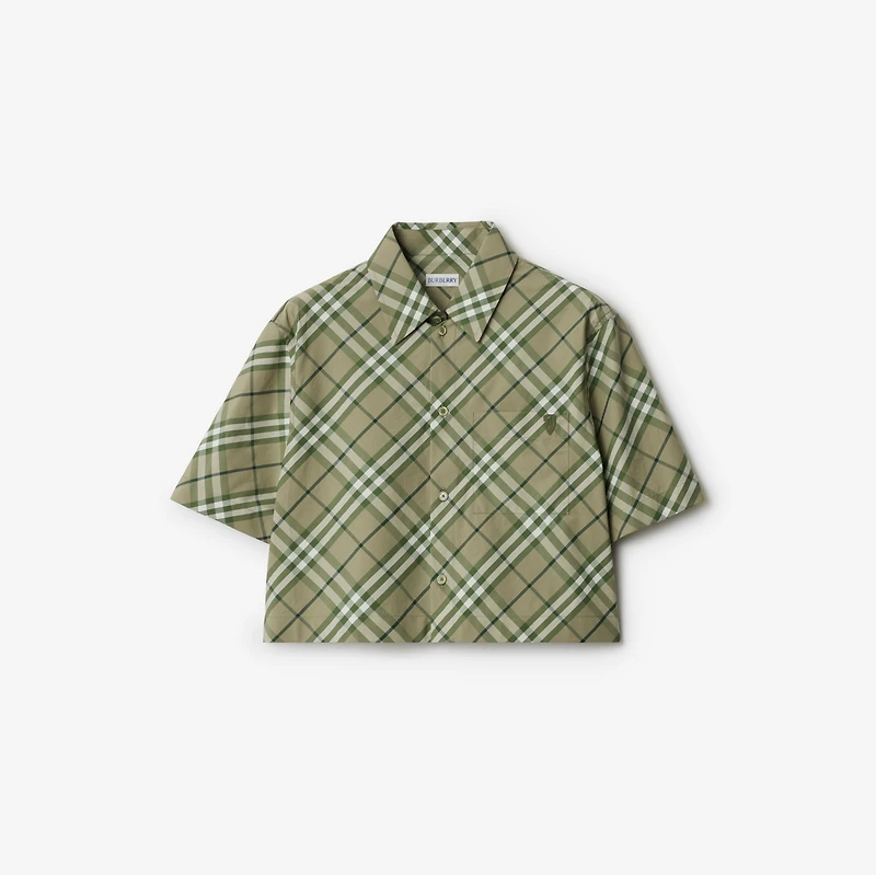 Cropped Check Cotton Shirt in Saxon - Women | Burberry® Official