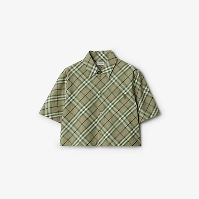 Cropped Check Cotton Shirt in Saxon - Women | Burberry® Official