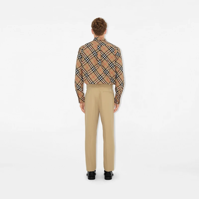 Relaxed Fit Check Cotton Poplin Shirt in Sand beige - Men | Burberry® Official