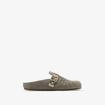 Check Suede Urchin Clogs in Chino grey - Men | Burberry® Official