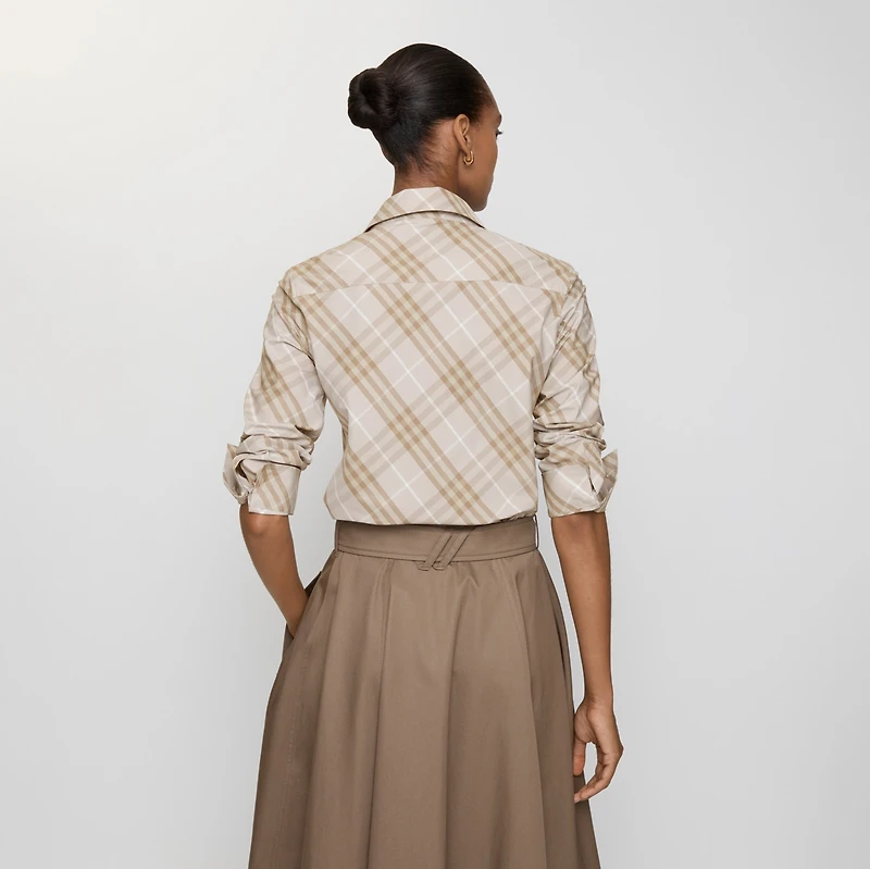 Slim Fit Check Cotton Shirt in Stone grey - Women | Burberry® Official