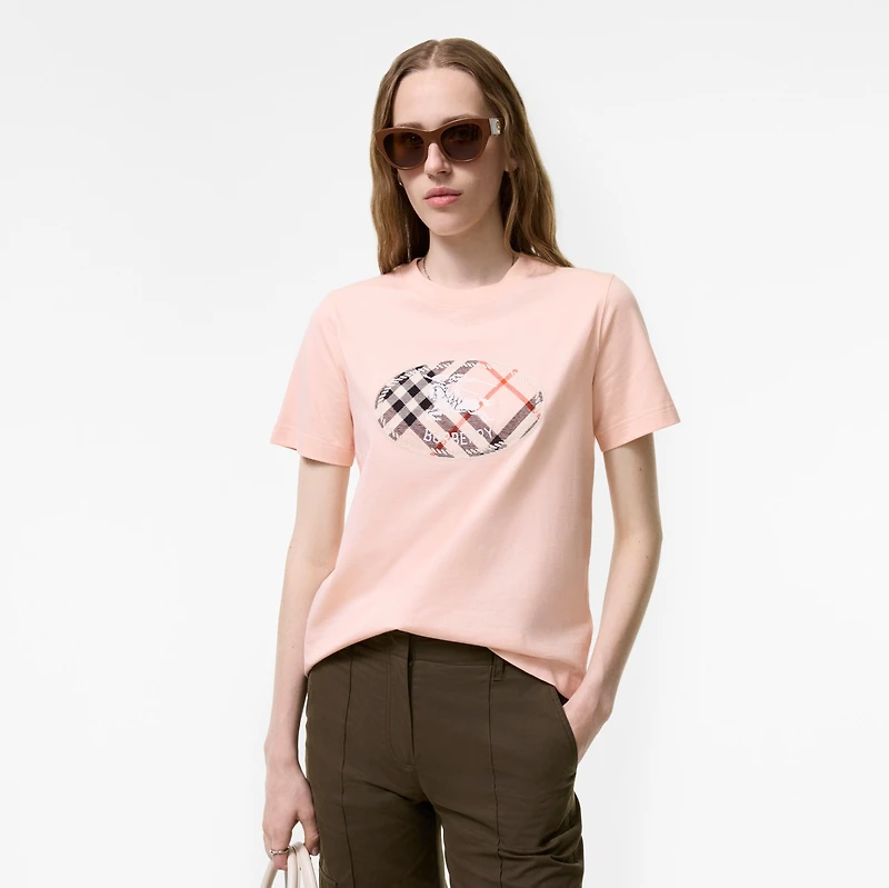 Check Knight Stamp Cotton T-shirt in Compact pink - Women | Burberry® Official