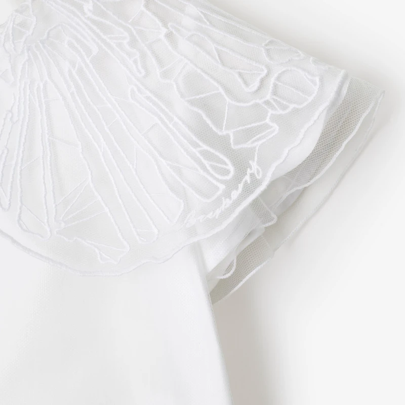 Tulle Collar Cotton Dress in White | Burberry® Official