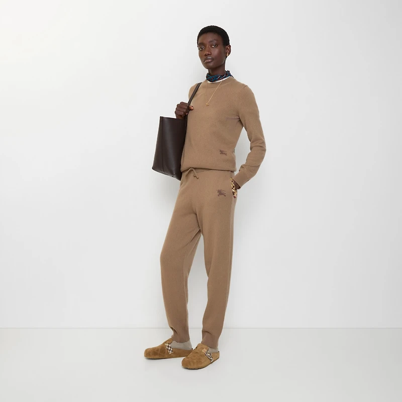 Wool Blend Track Pants in Camel - Women, Cashmere | Burberry® Official