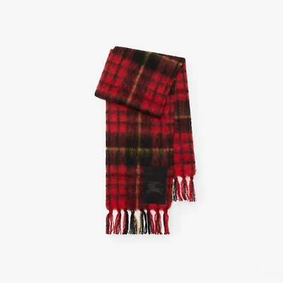 Check Mohair Wool Scarf in Post red | Burberry® Official
