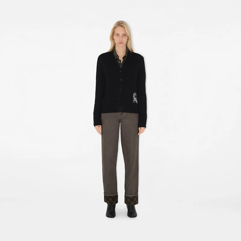 Check Label Wool Cardigan in Black - Women | Burberry® Official