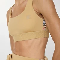 Check Trim Stretch Nylon Bra Top in Beige - Women | Burberry® Official