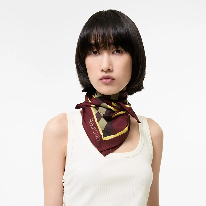 Watercolour Check Silk Scarf in Vineyard red | Burberry® Official