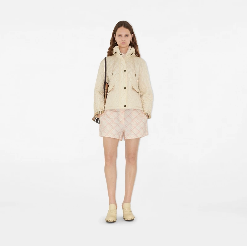 Cropped Quilted Nylon Hooded Jacket in Nutmeg - Women | Burberry® Official