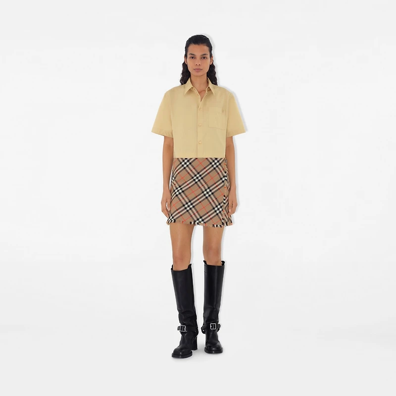 Check Wool Blend Mini Kilt in Nut - Women, Nylon | Burberry® Official