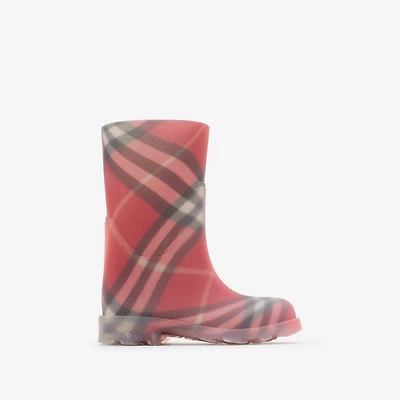 Check Rubber Marsh High Boots in Poppy - Children | Burberry® Official
