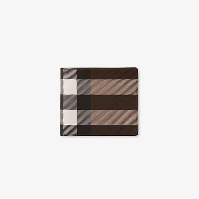 Check and Leather Bifold Coin Wallet in Dark birch brown - Men, Canvas | Burberry® Official