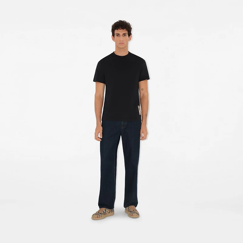 Check Label Cotton T-shirt in Black - Men | Burberry® Official