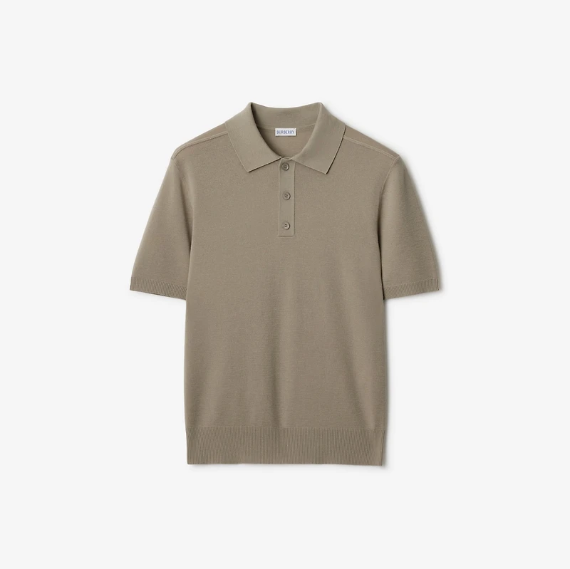 B Crest Wool Polo Shirt in Quill - Men | Burberry® Official