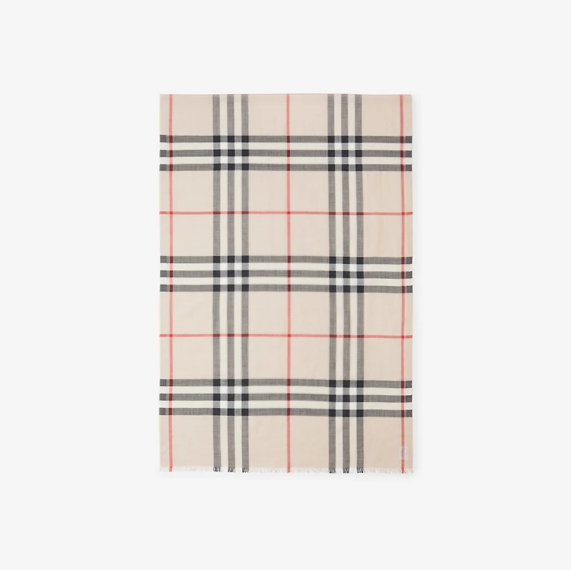 Wide Check Wool Silk Scarf in Stone | Burberry® Official