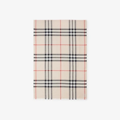 Wide Check Wool Silk Scarf in Stone | Burberry® Official