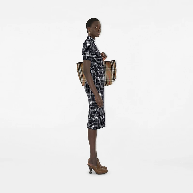 Check Wool Blend Dress in Ink/chalk - Women | Burberry® Official