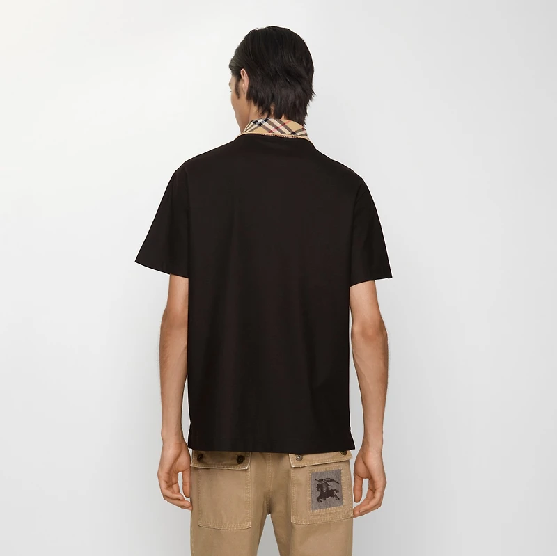 Check Collar Cotton Polo Shirt in Clove brown - Men | Burberry® Official