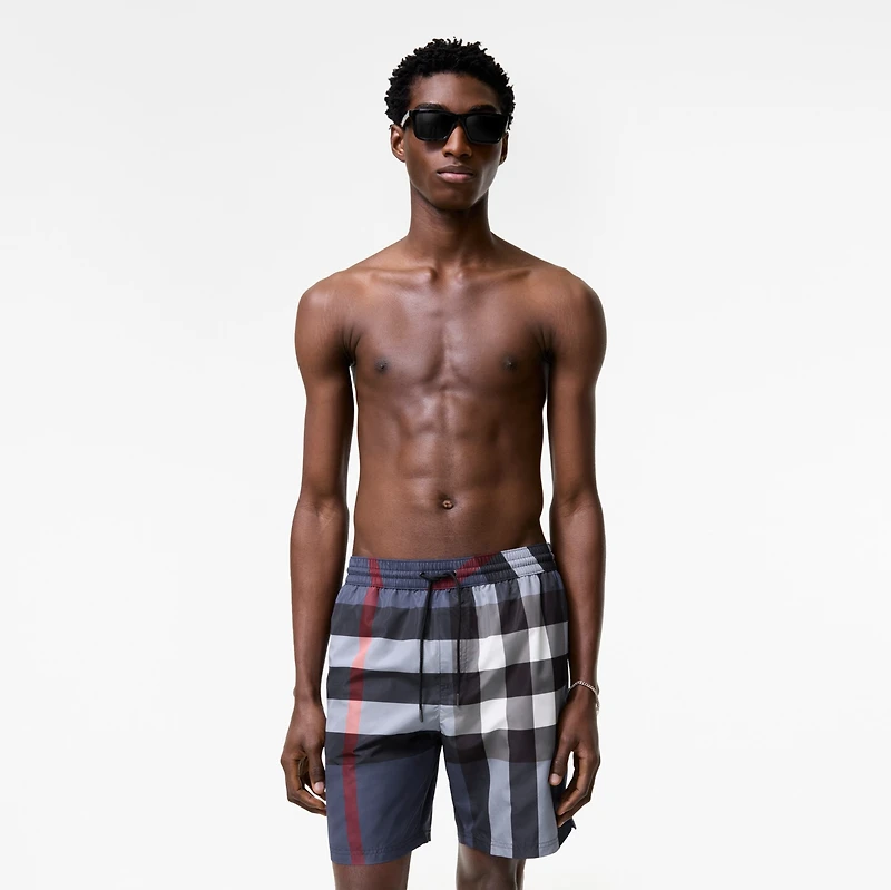 Check Swim Shorts in Carbon blue - Men, Nylon | Burberry® Official