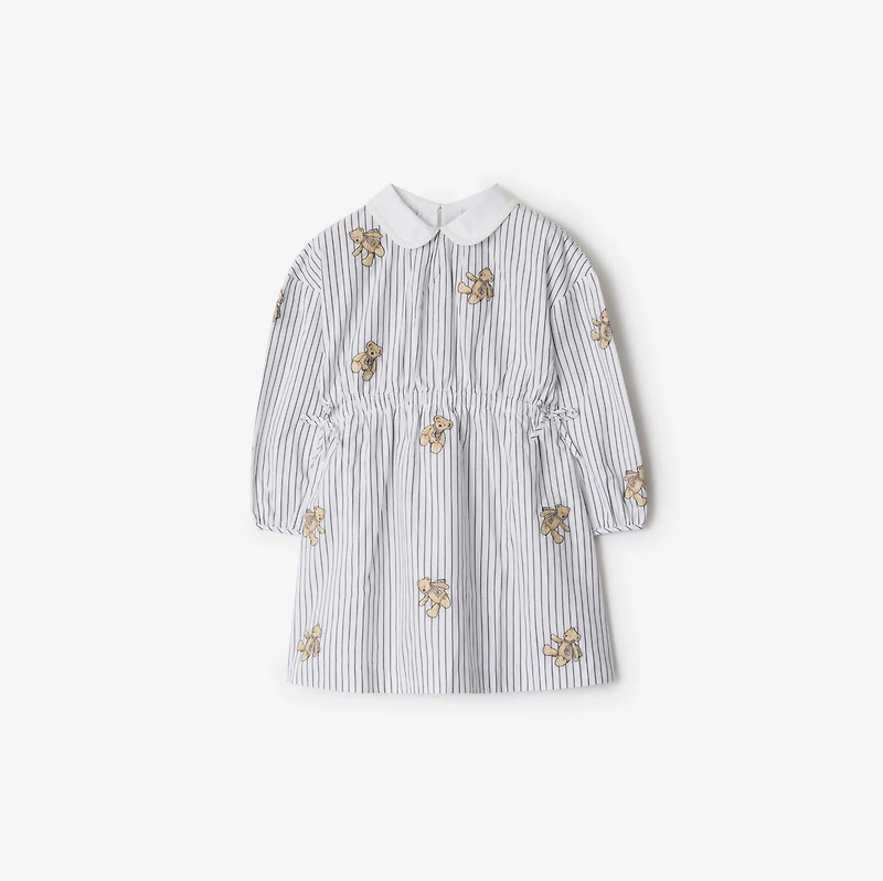 Thomas Bear Striped Cotton Dress in Black/white | Burberry® Official