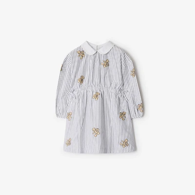 Thomas Bear Striped Cotton Dress in Black/white | Burberry® Official