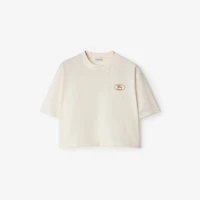 Cropped Cotton T-shirt in Chalk - Women | Burberry® Official