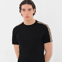 Check Trim Cotton T-shirt in Black - Men | Burberry® Official