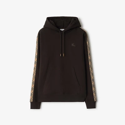 Check Trim Cotton Hoodie in Clove brown - Men | Burberry® Official