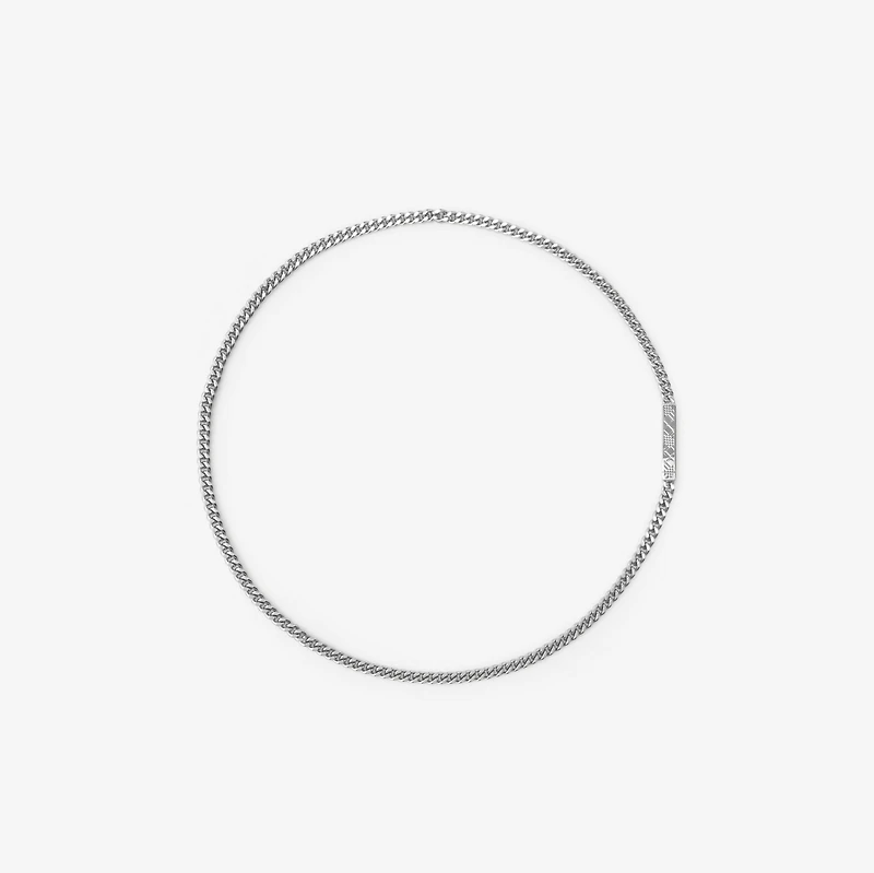 Engraved Check Chain Necklace in Silver - Men | Burberry® Official