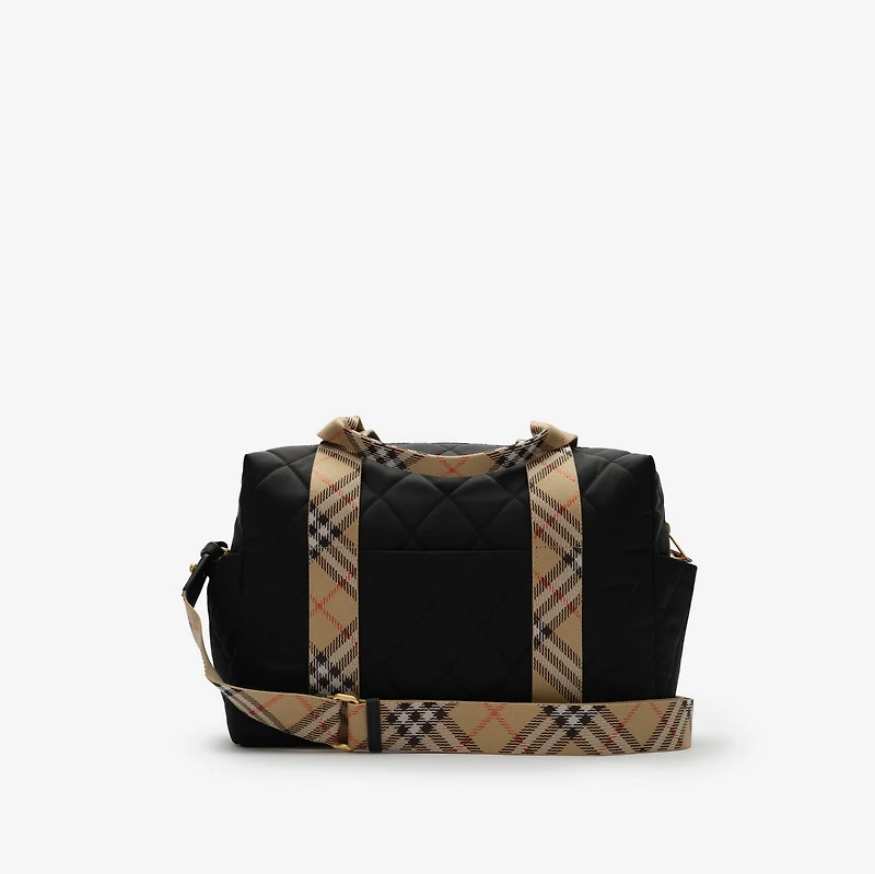 Check Trim Quilted Nylon Baby Changing Bag in Black - Children | Burberry® Official