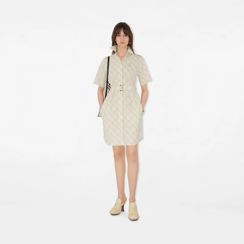 Check Cotton Shirt Dress in Magnolia - Women | Burberry® Official