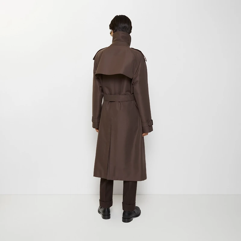 Long Check Collar Silk Cotton Trench Coat in Shade brown - Men | Burberry® Official