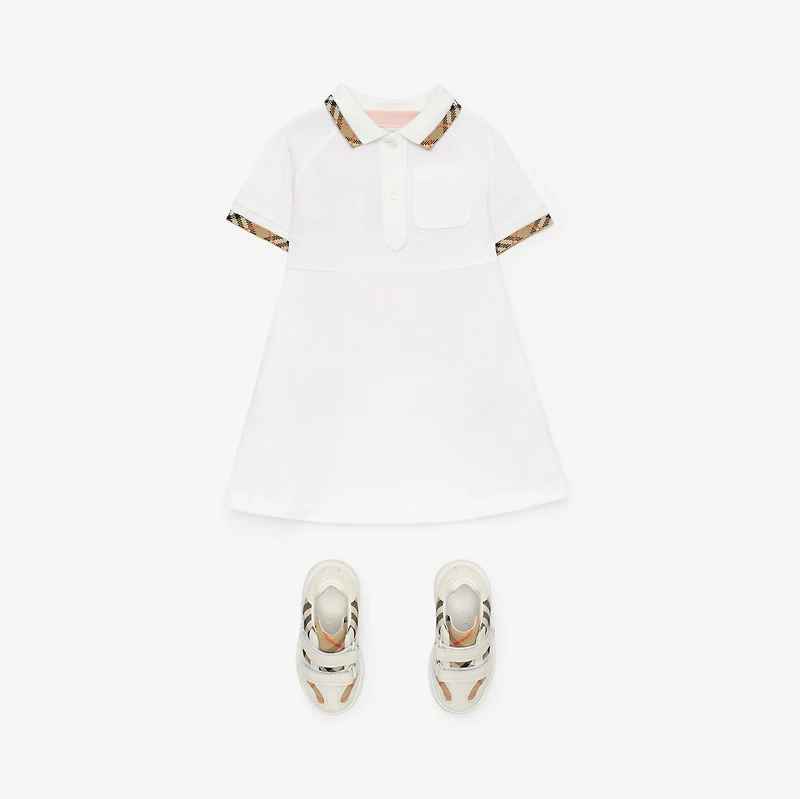 Check Trim Cotton Polo Shirt Dress in White | Burberry® Official