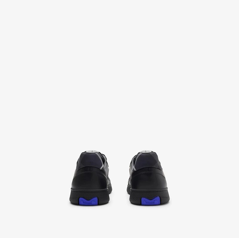 Leather and Check Terrace Sneakers​ in Black/storm blue - Men | Burberry® Official