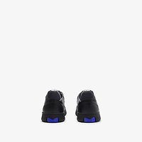 Leather and Check Terrace Sneakers​ in Black/storm blue - Men | Burberry® Official