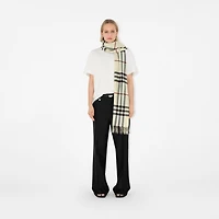 Wide Check Cashmere Scarf in Stone | Burberry® Official