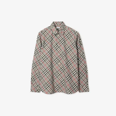 Regular Fit Check Cotton Shirt in Mauve grey