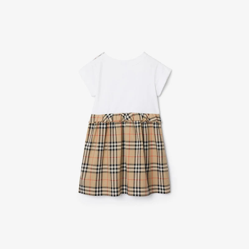 Check Trim Stretch Cotton Dress in White | Burberry® Official