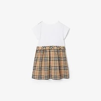 Check Trim Stretch Cotton Dress in White | Burberry® Official