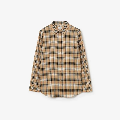 Classic Fit Check Cotton Shirt in Sand beige - Women | Burberry® Official