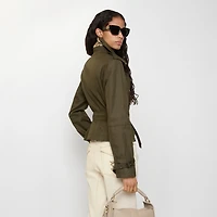 Cropped Tropical Gabardine Trench Jacket in Juniper green - Women, Cotton | Burberry® Official