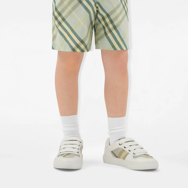 Check and Leather Sneakers in Breeze - Children | Burberry® Official