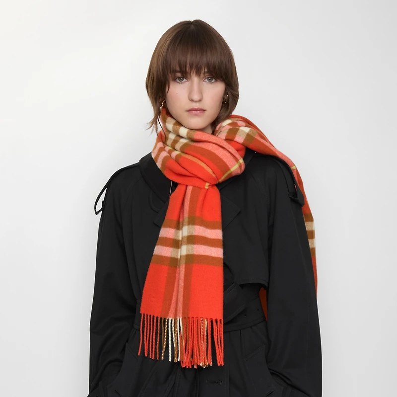 Wide Check Cashmere Scarf in Tomato red | Burberry® Official