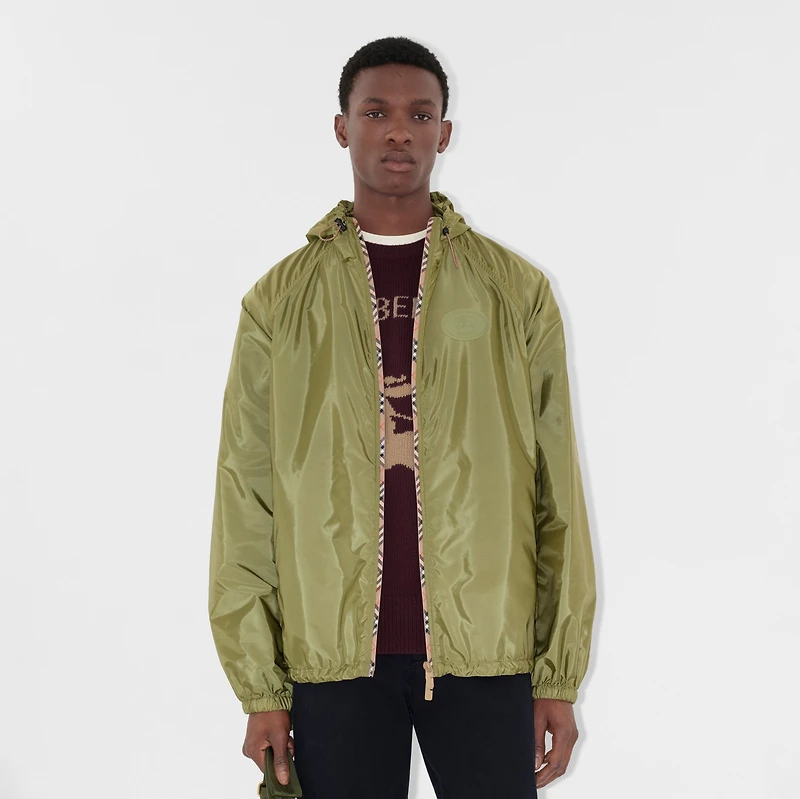 Checker-tape Nylon Hooded Jacket in Wreath green - Men | Burberry® Official
