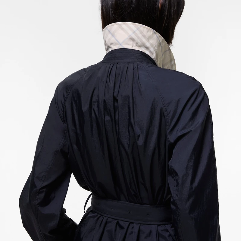 Long Belted Nylon Tickhill Car Coat in Navy - Women | Burberry® Official