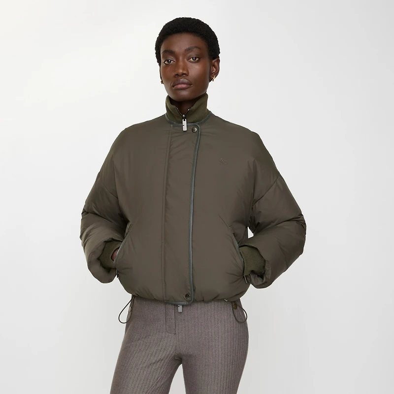 Cropped Reversible Belt Check Nylon Jacket in Marsh green - Women | Burberry® Official